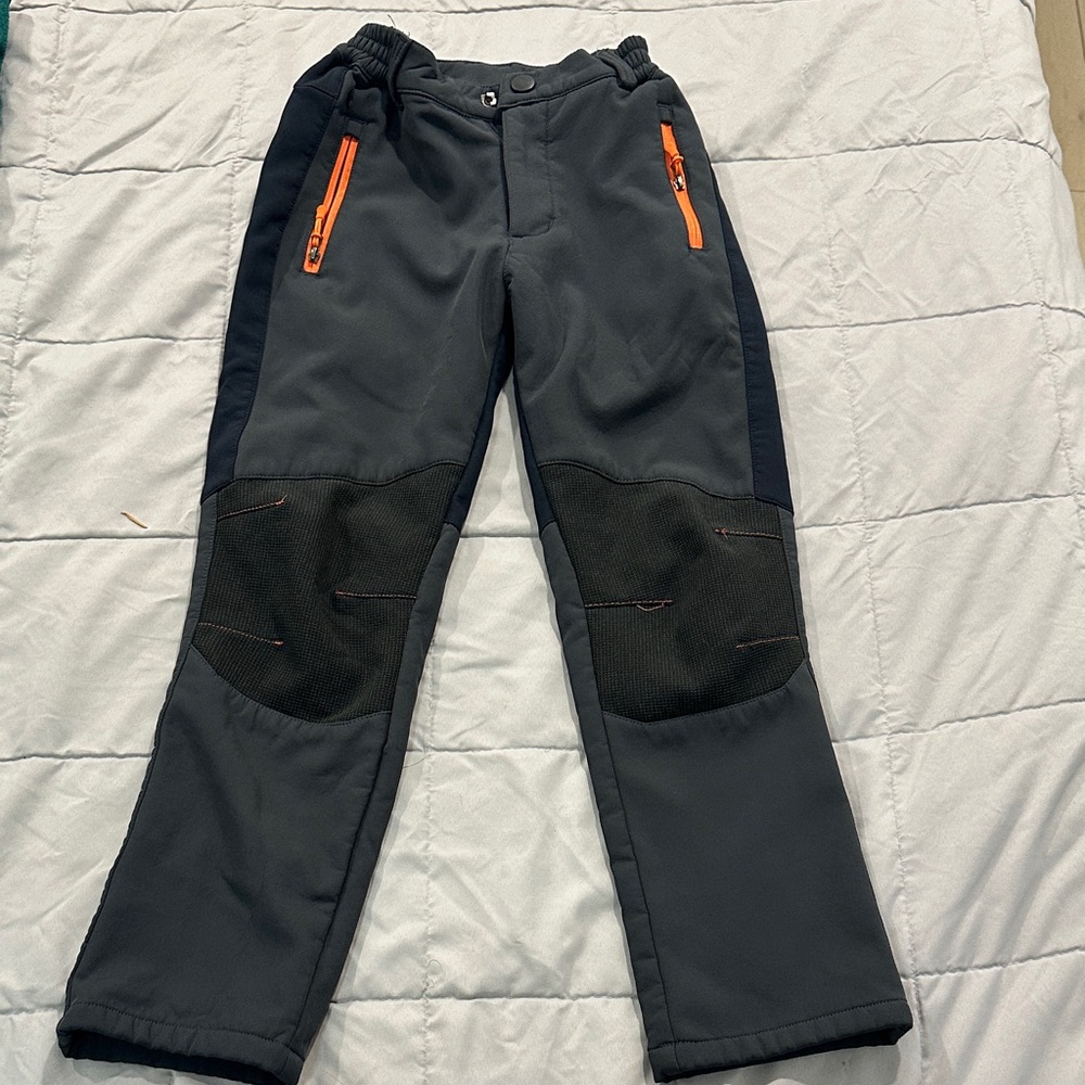 Boys Gray and Orange fleece lined pants used for the snow